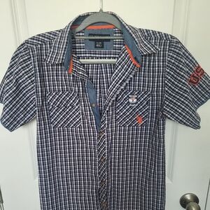 U.S. Polo Assn. Blue and Orange Casual Button Down Shirt Boy (XL 18)